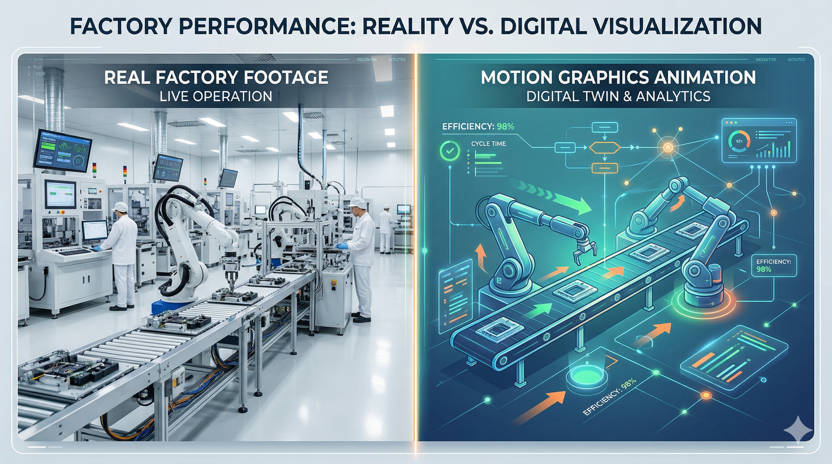 実写撮影とアニメーション動画の比較イメージ