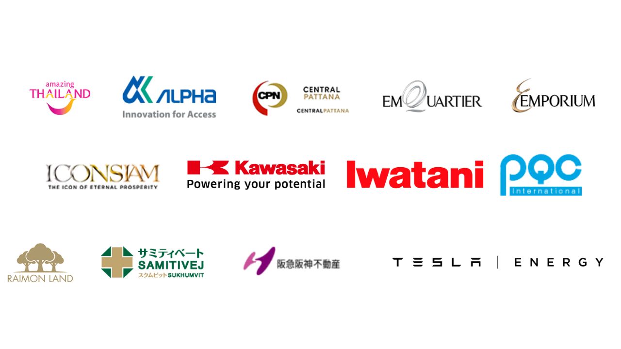 クライアント一覧：タイ国政府観光庁、ALPHA、Central Pattana、EMQUARTIER、EMPORIUM、ICONSIAM、川崎重工業、岩谷産業、PQC International、RAIMON LAND、サミティベート病院、阪急阪神不動産、TESLA ENERGY