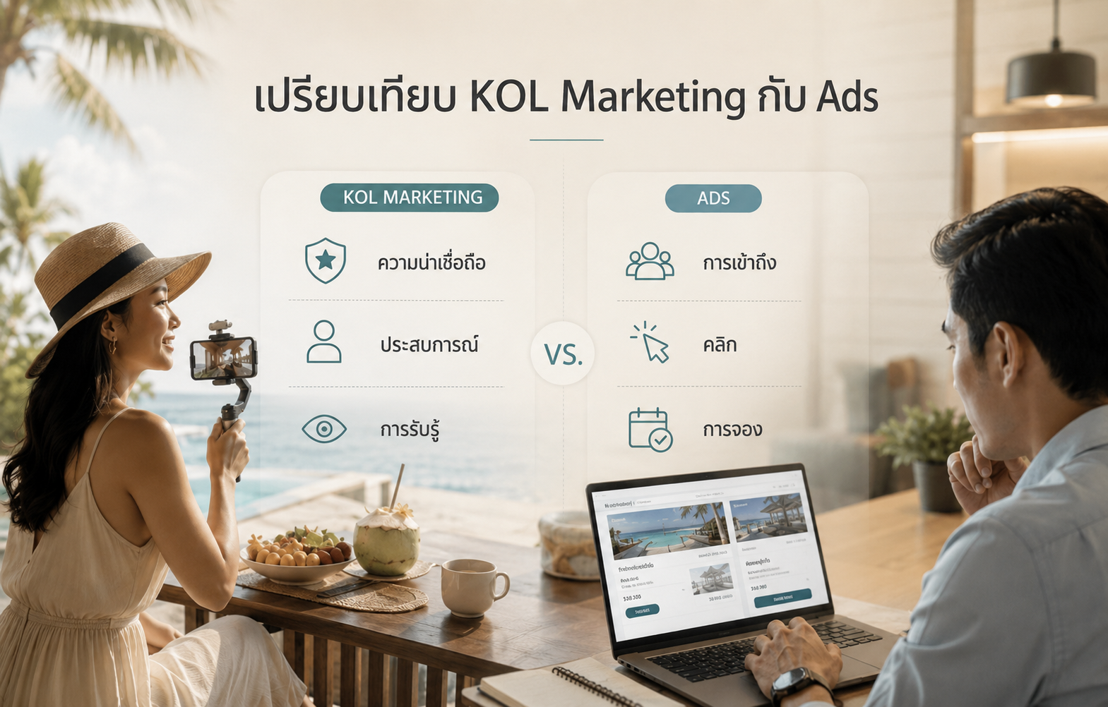 ภาพเปรียบเทียบจุดแข็งของ KOL Marketing และ Ads