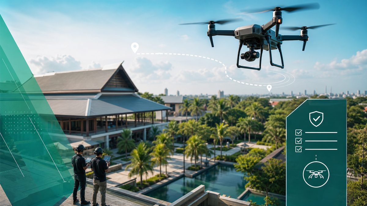 タイで施設やホテルのドローン空撮を行うイメージ