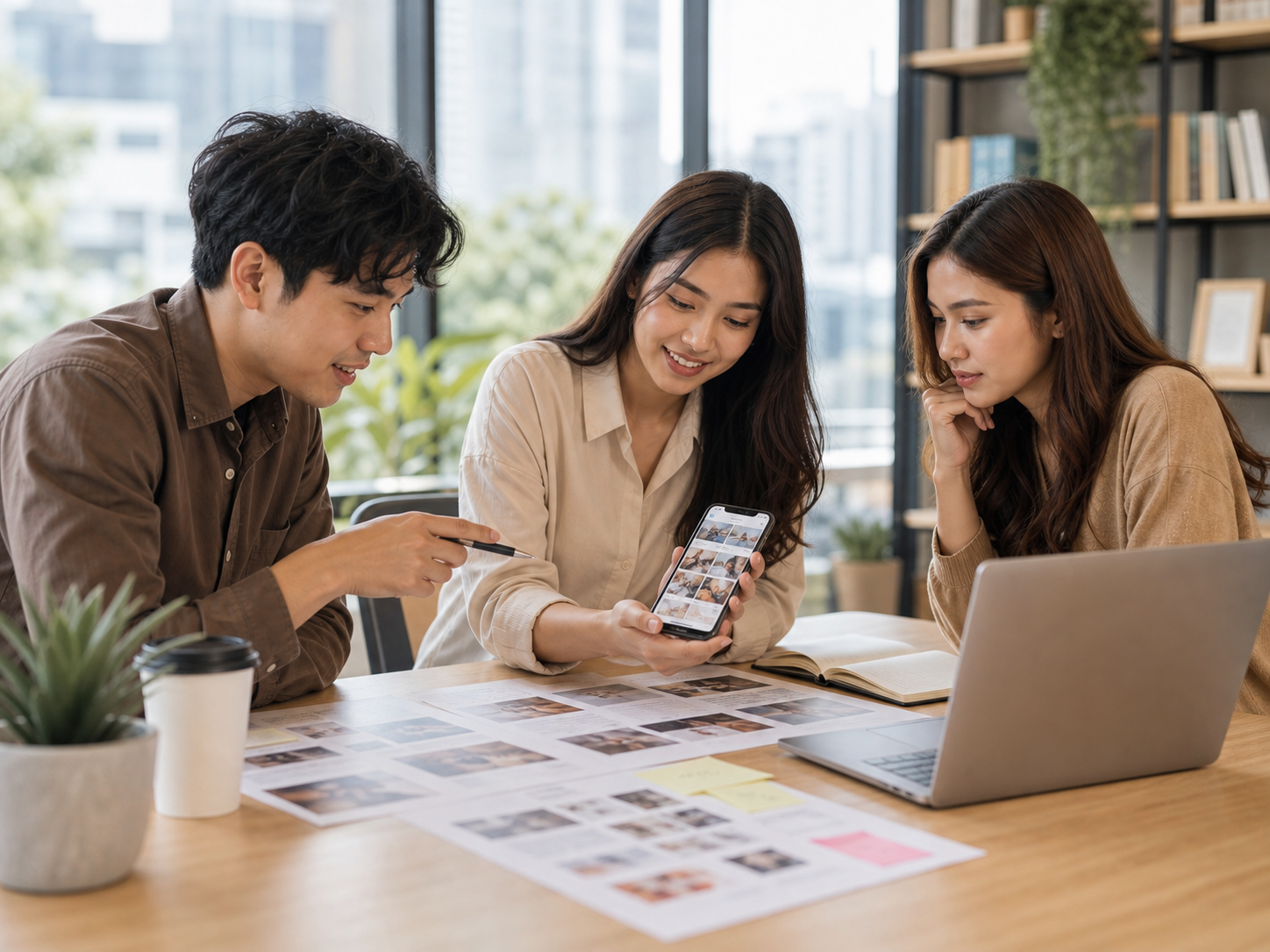 タイ語SNS投稿の表現を確認する打ち合わせイメージ