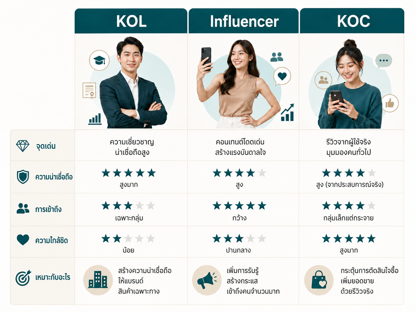 เปรียบเทียบความแตกต่างระหว่าง KOL Influencer และ KOC