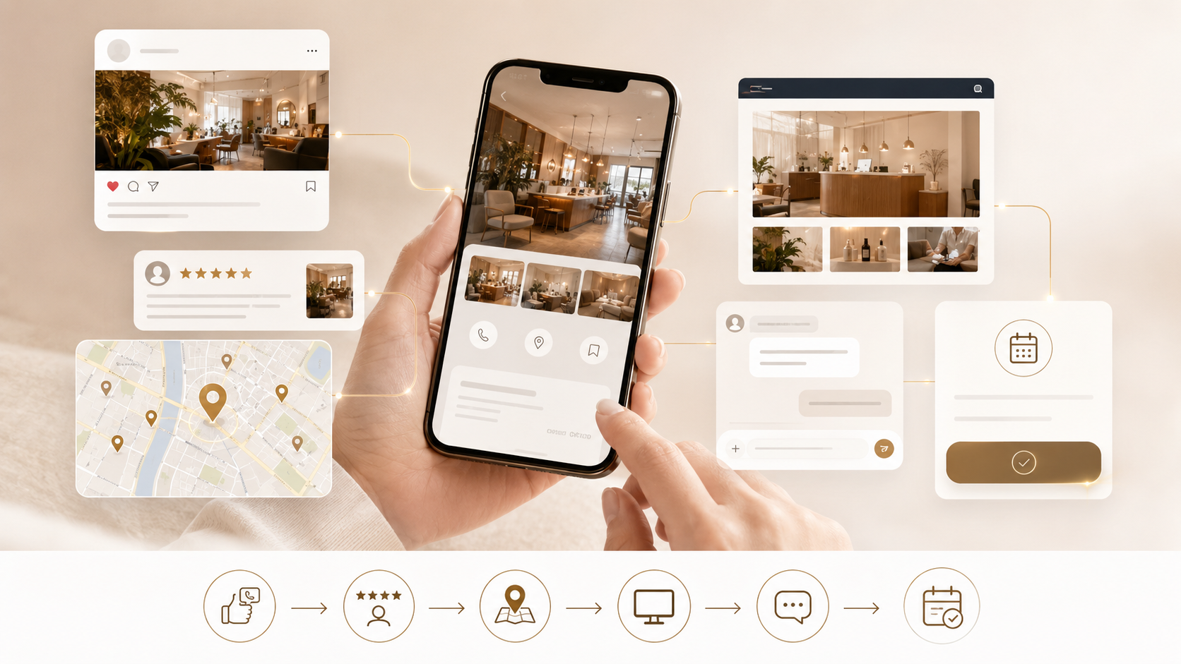 SNS・口コミ・Google Maps・公式情報をつなげる導線のイメージ