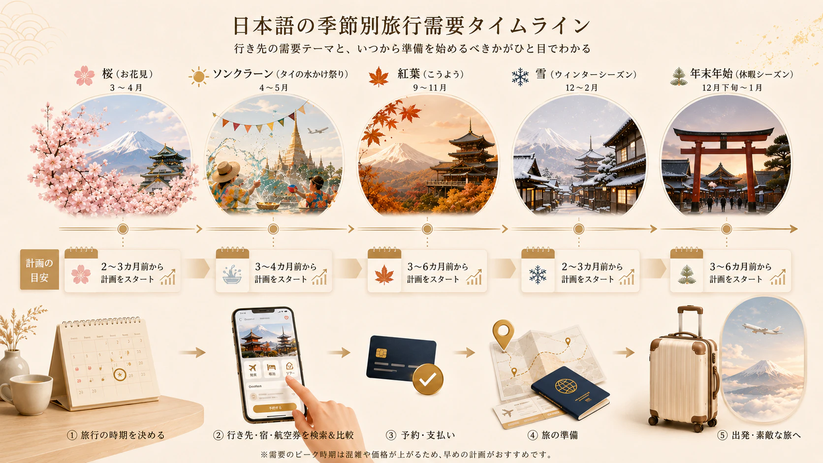 桜、紅葉、雪、ソンクラーンなど季節需要から逆算する訪日タイ人集客のタイムライン