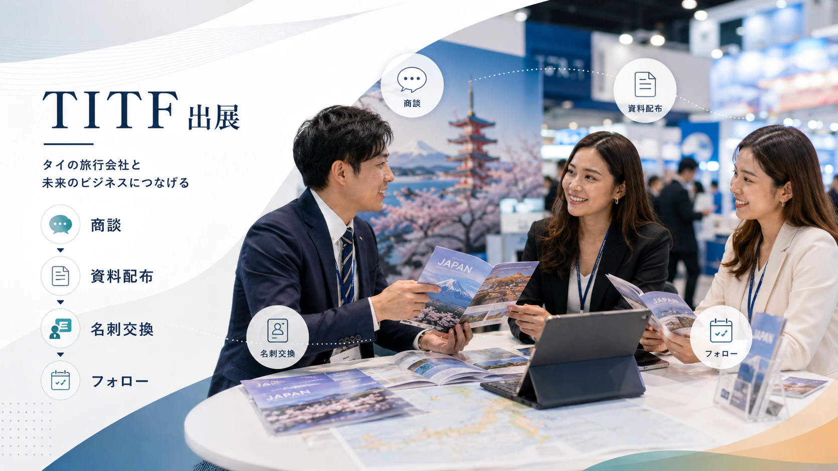TITF出展とタイ旅行会社とのB2B商談をイメージした展示会風の画像