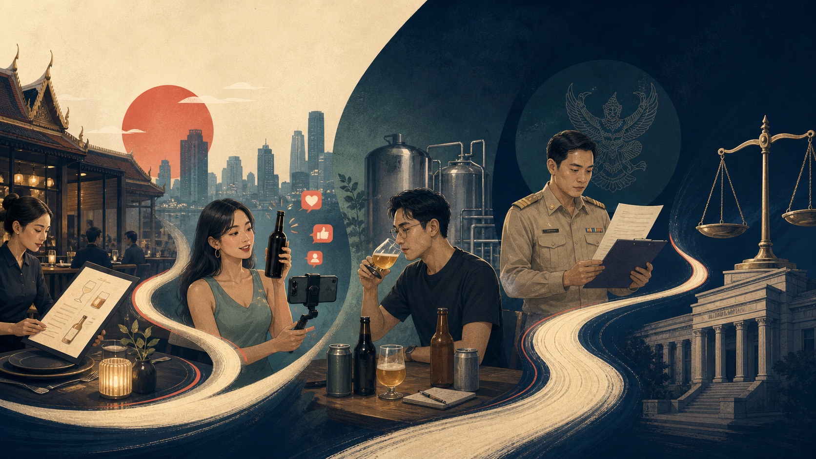 タイのアルコール関連SNS投稿の摘発事例を時系列で表した編集イラスト