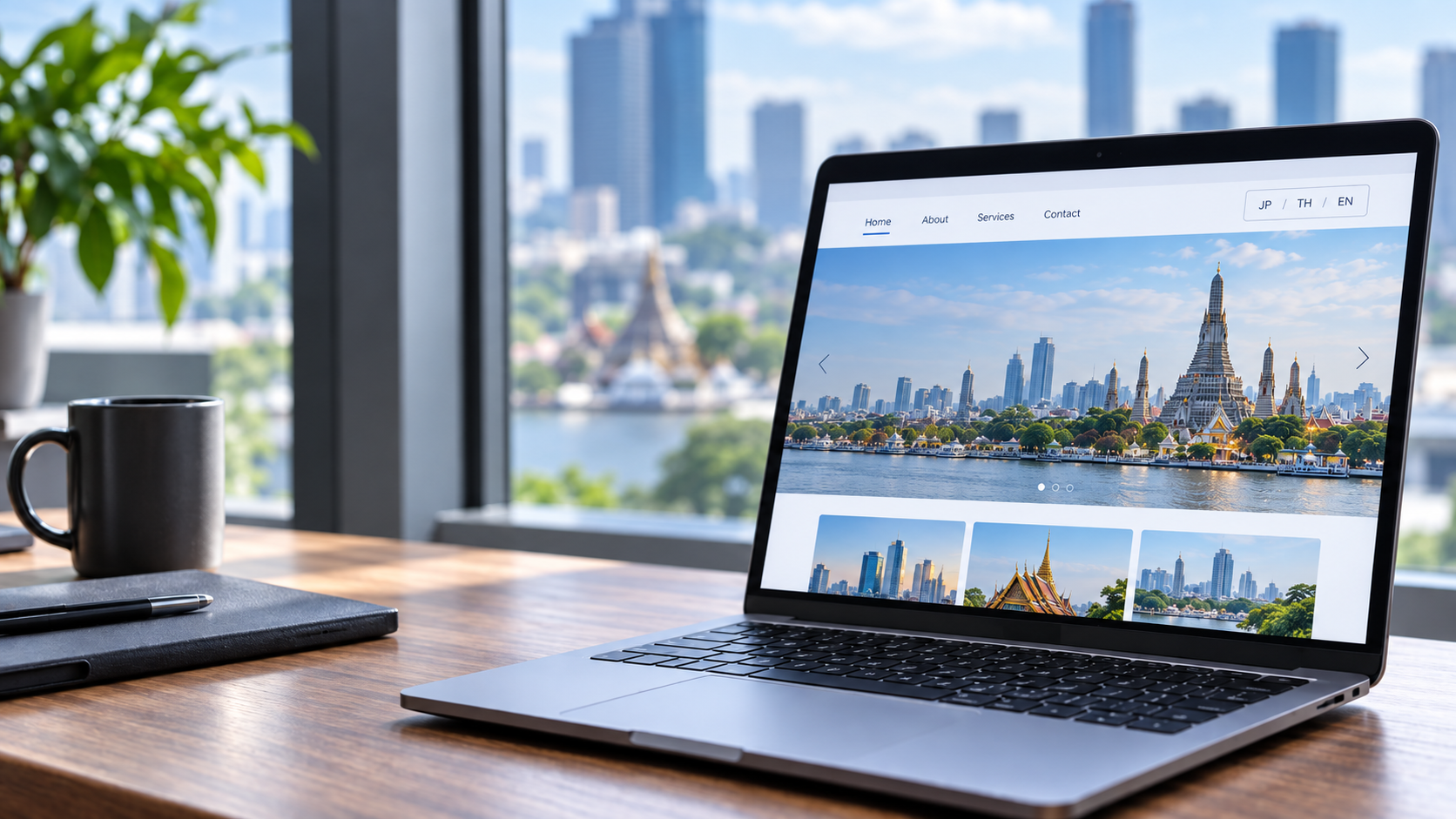 日本語・タイ語・英語を切り替えられる会社サイトのイメージ